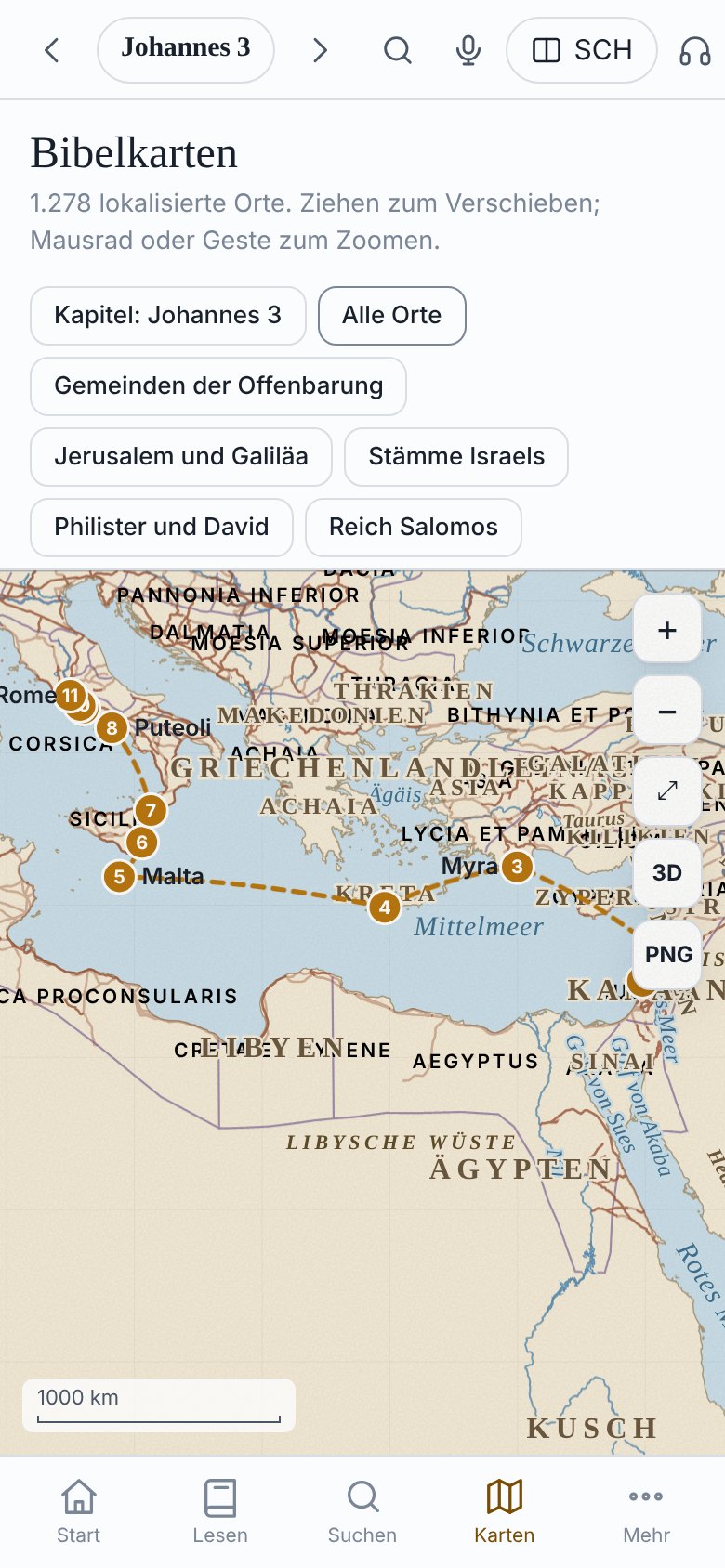 Karte der Reise des Paulus nach Rom