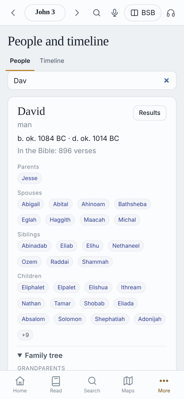 David: parents, wives, children
