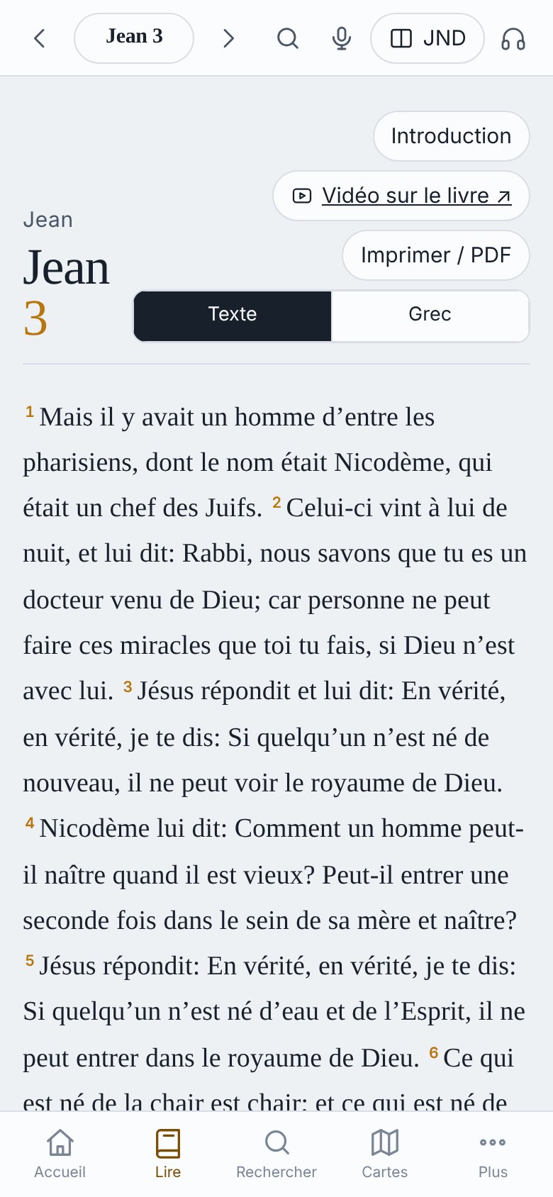 Jean 3 dans la Bible Darby sur un téléphone