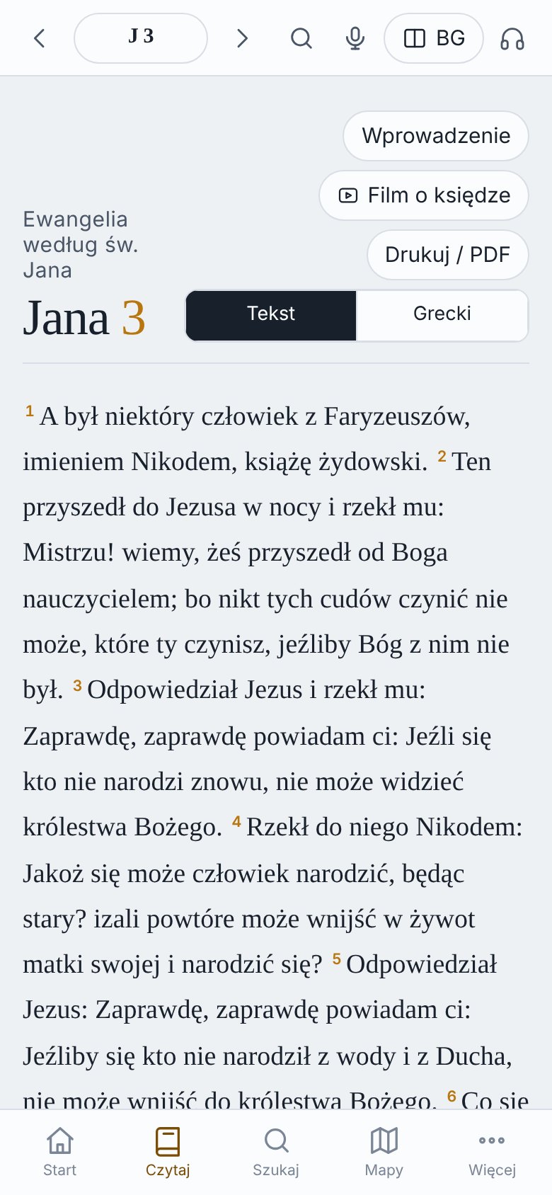 Ewangelia Jana 3 w Biblii Gdańskiej na telefonie