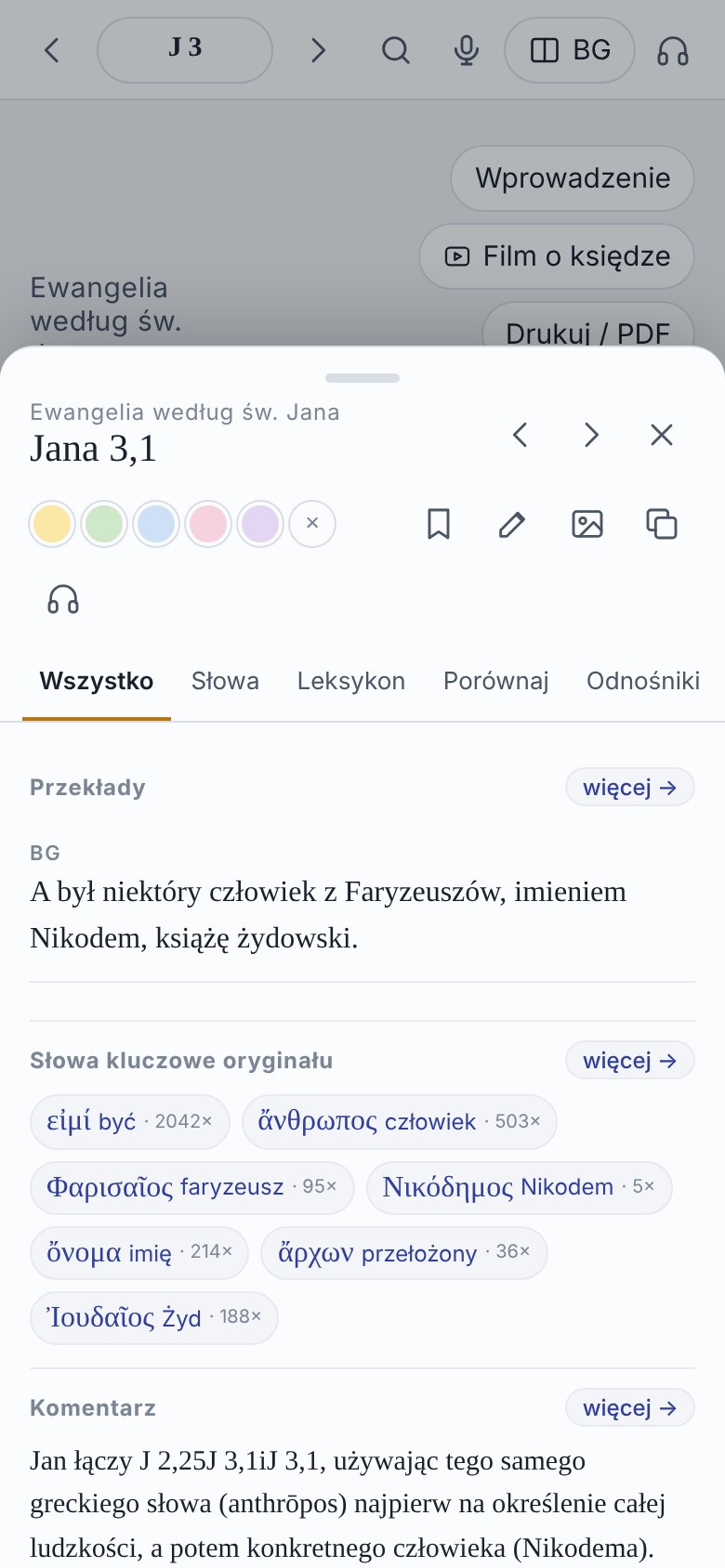 Panel studium wersetu Jana 3,1: słowa kluczowe oryginału i komentarz